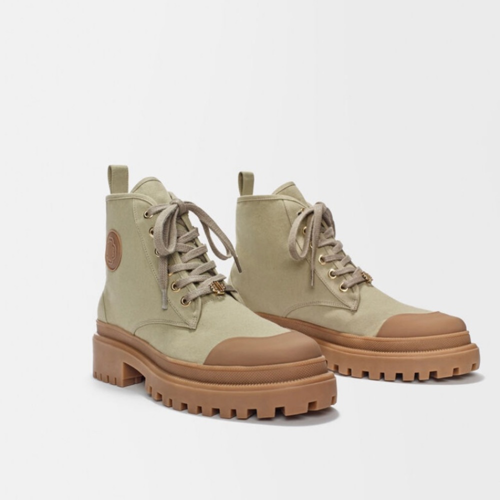 BRAND NEW Maje clay canvas ankle boot with rubber lug sole